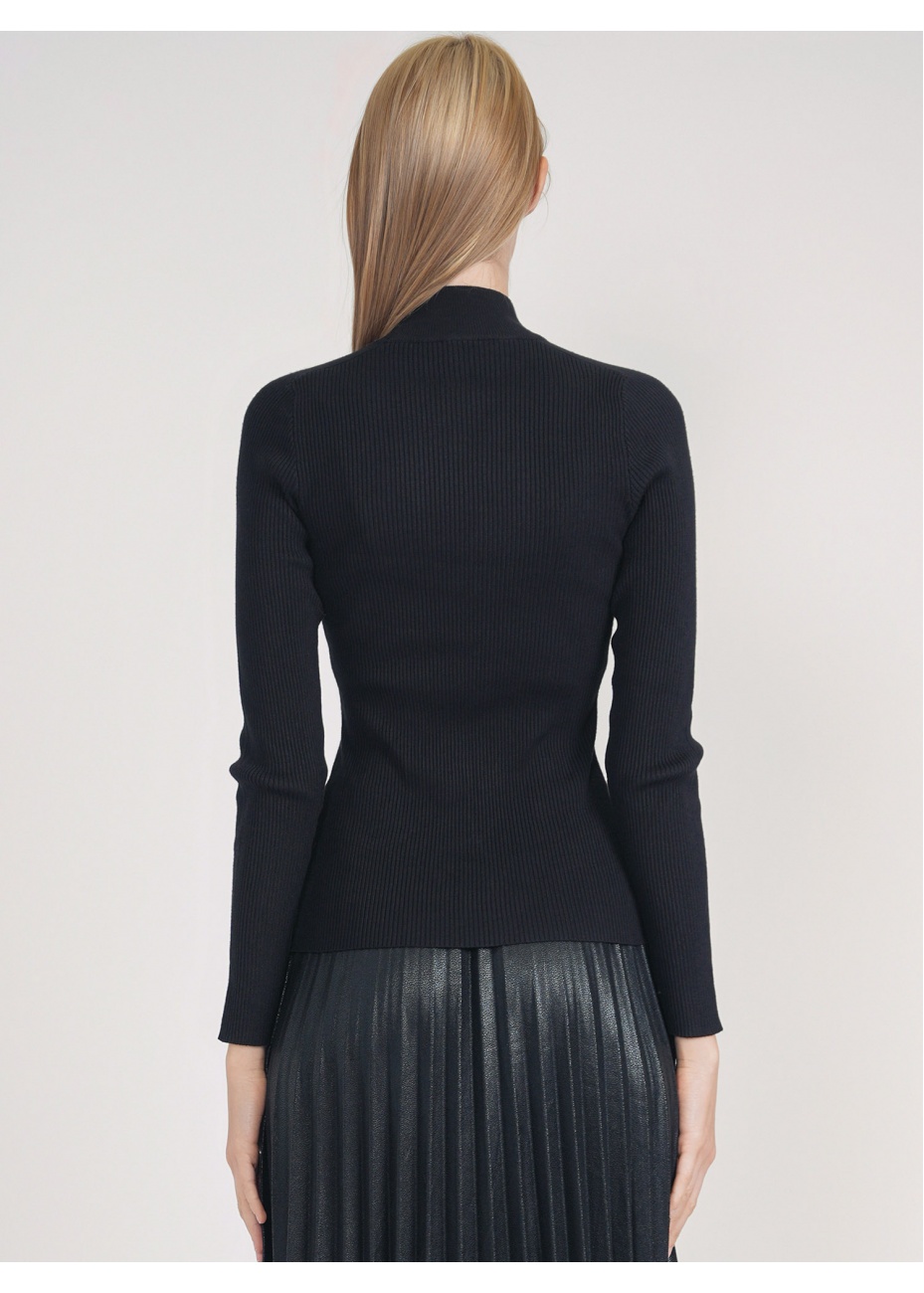 Refined Ribbed Aura: Black High Neck Sweater | Modest Women